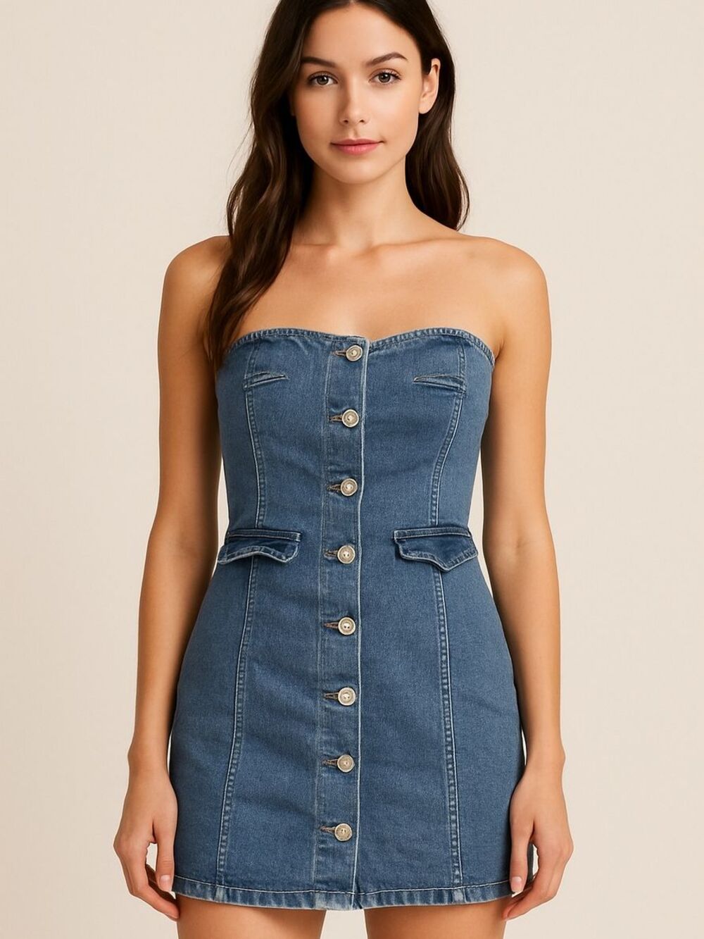 Wax Jean Collection Blue Denim Strapless Mini Dress Large